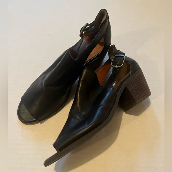 Lucky Brand Shoes - Lucky Brand peep toe booties boots black leather low heel size 37